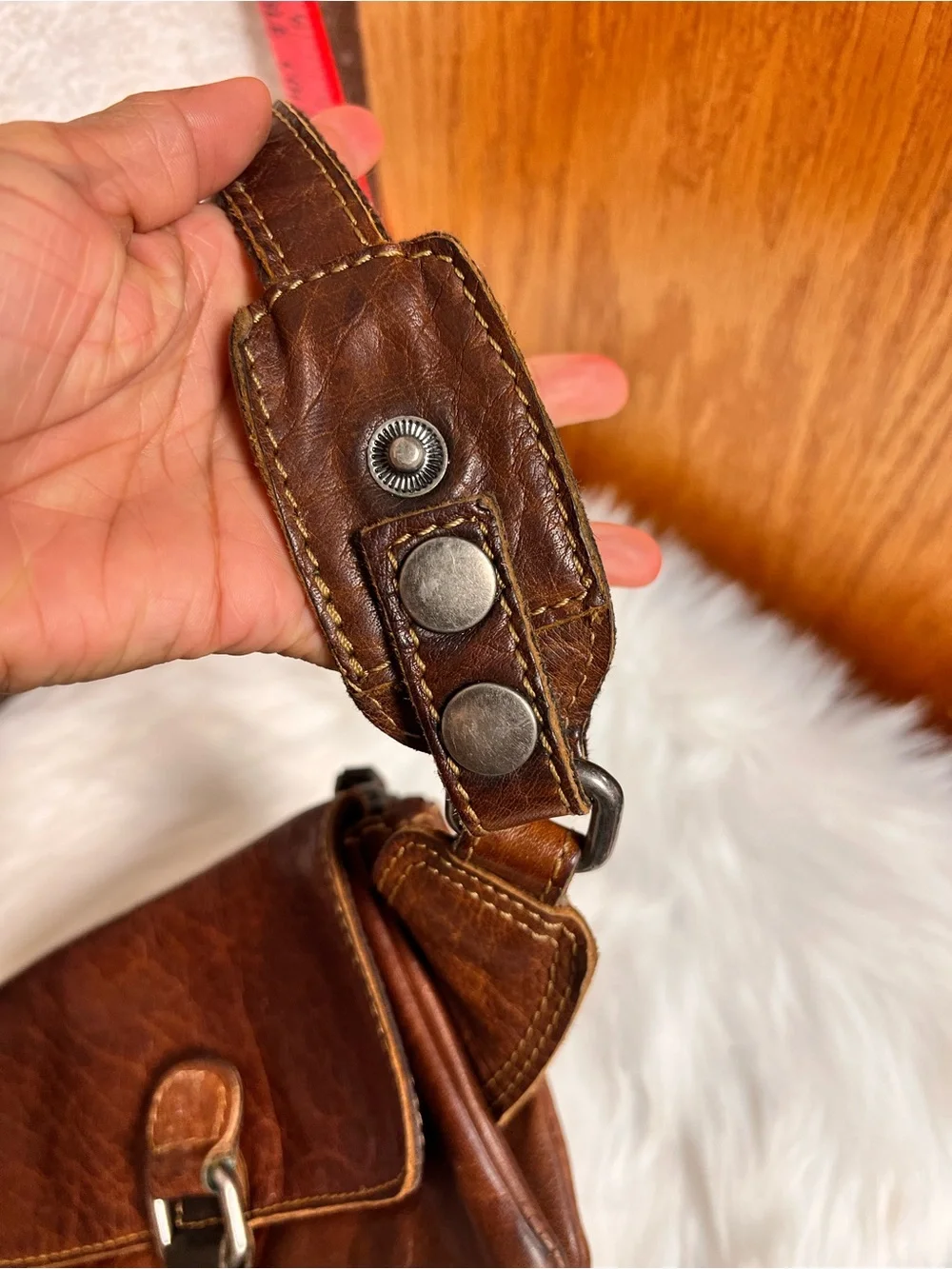 Jack Georges Genuine Leather Brown Crossbody/Belt Bag with Front Buckle